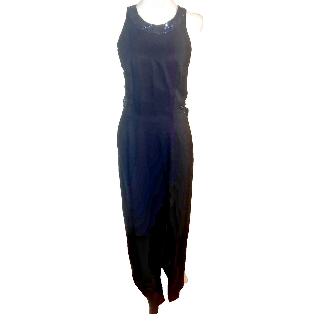Vintage Dave & Johnny 11/12 Navy Sequin Open Back Gown 80s 90s Y2K Dress Up Prom
